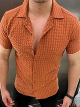Men's Solid Color Texture Short Sleeve Button-Down Shirt