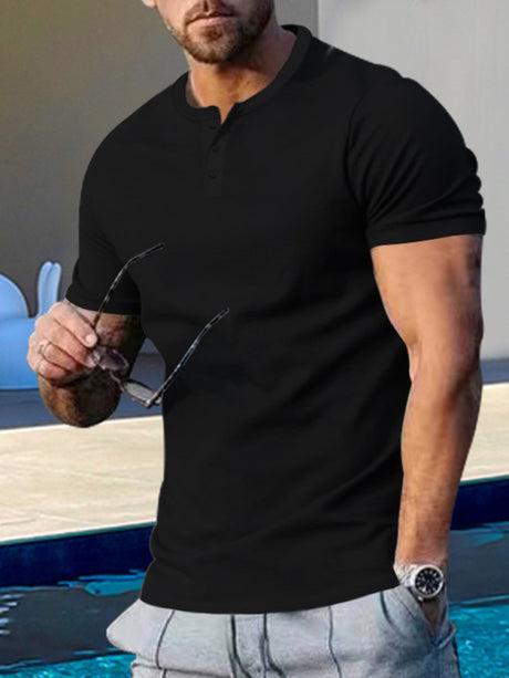 Men's Solid Color Regular Fit Henley T-Shirt