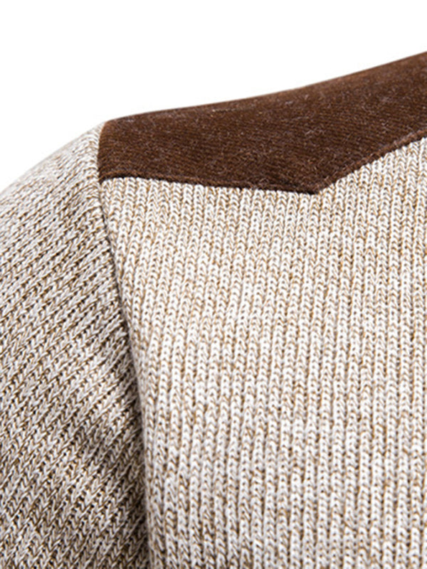 Men's stand-up collar thickened patchwork half-zip lapel sweater pullover sweater