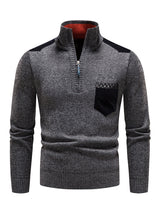 Men's stand-up collar thickened patchwork half-zip lapel sweater pullover sweater