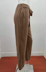 Women's European And American Elastic Waist Solid Color Belt Loose Trousers