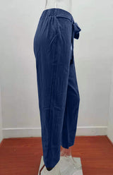 Women's European And American Elastic Waist Solid Color Belt Loose Trousers