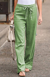 Women's European And American Elastic Waist Solid Color Belt Loose Trousers