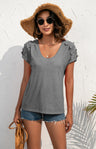 Women's Casual Lace Stitched V-Neck Pullover Short Sleeve Tops