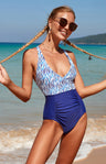Women's Sexy Print Deep V Gathered Cross Strap Backless One Piece Swimsuit