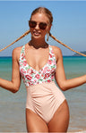 Women's Sexy Print Deep V Gathered Cross Strap Backless One Piece Swimsuit