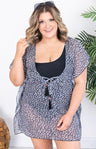 Leopard Print Drawstring Ruffled Plus Size Kimono