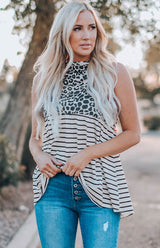 Women's Sleeveless Striped and Leopard Tank Top