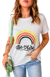 Women's Rainbow Alphabet Print Casual T-Shirt