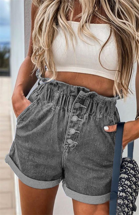 Women's High Waist Bud Button Denim Shorts