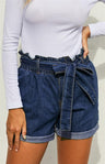 Women's Fashion Paper Bag Waist Denim Shorts