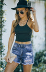 Women's Raw Hem Distressed High Rise Denim Shorts