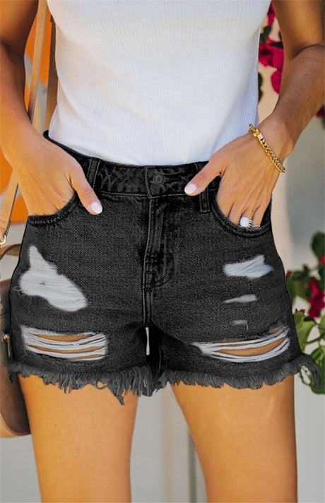 Women's Raw Hem Distressed High Rise Denim Shorts