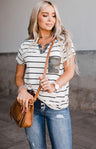 Women's White Camo Pocket Stripe T-Shirt