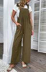 Women's 2022 summer solid color wide-leg cotton and linen overalls