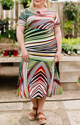 Plus size Striped Crew Neck Short Sleeve Midi Dress
