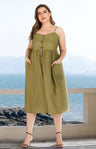 Women's Button Pocket Solid Color Slip Dress