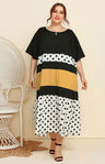 Women's Polka Dot Colorblock Round Neck Long Dress