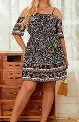 Women's Plus Size Floral Off Shoulder Short Sleeve Dress