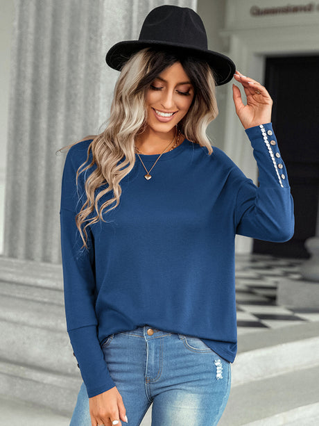 Women's casual loose T-shirt solid top