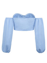 Women's navel exposed shoulder loose tight mouth long -sleeved zipper tube top top