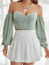 Women's navel exposed shoulder loose tight mouth long -sleeved zipper tube top top
