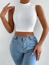 Women's round neckless sleeve navel short back top jacket