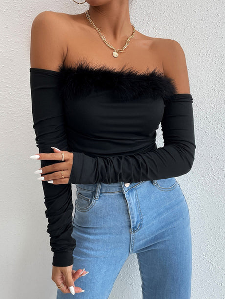 Women's retro hair collar tube top long sleeve collar back top