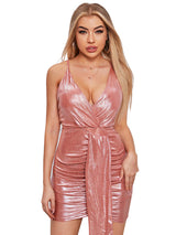 Women's sexy back tie deep V -neck strap dress
