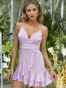 Women's sexy V-neck slim and cool irregular suspender skirt