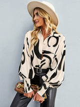 Women’s Loose Fit Button Up Floral Blouse With Folded Collar And Ruffle Scrunched Sleeves