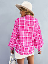 Women’s Loose Fit Button Up Floral Blouse With Folded Collar And Ruffle Scrunched Sleeves