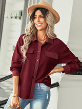 Women's fashion fake pocket knitted shirt top