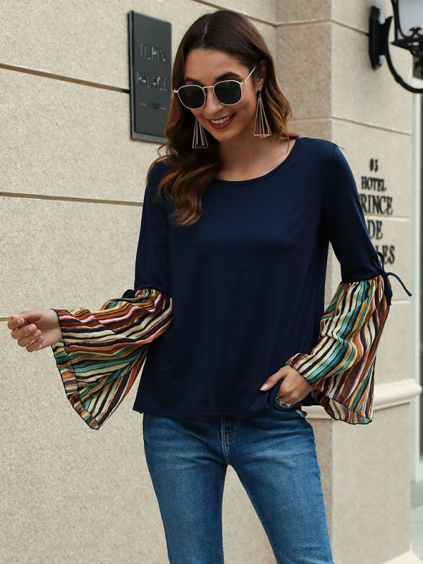 Women's Fashion Casual Off Shoulder Striped Long Sleeve T-Shirt Top