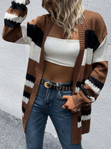 women's fashion coat color block long sleeve sweater cardigan
