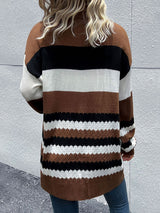 women's fashion coat color block long sleeve sweater cardigan