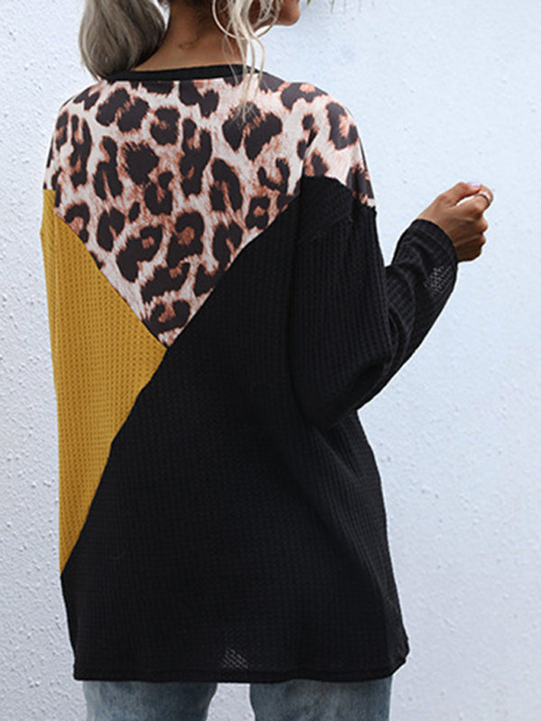 Paneled Crewneck Loose Long Sleeve Mid Length Knit Sweater