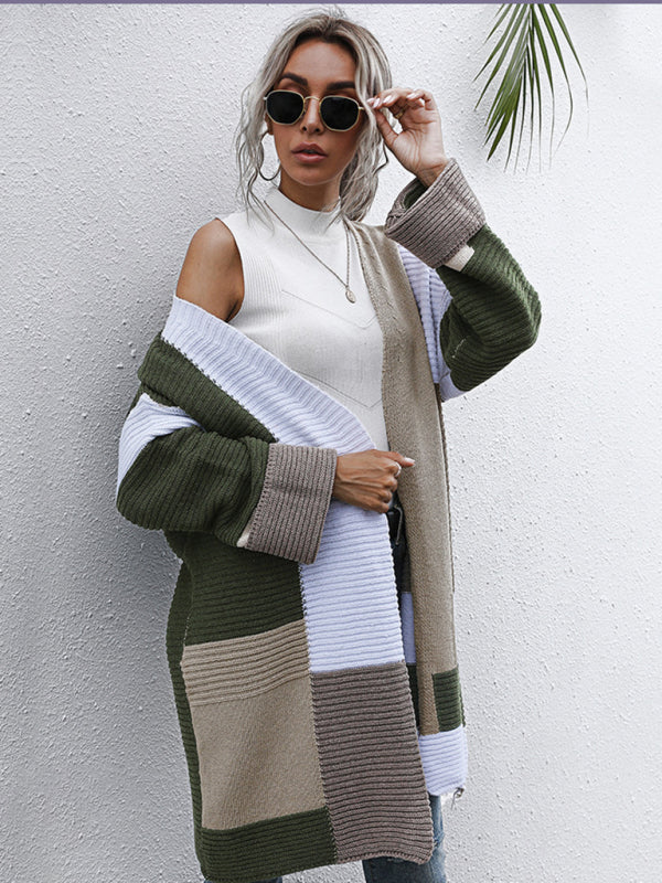 Lazy style thickened autumn and winter long knitted cardigan sweater coat women