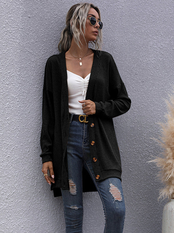 women's long sleeve outerwear knitted v-neck cardigan sweater coat
