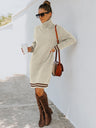 Women's high neck long sleeve skirt knitted dress