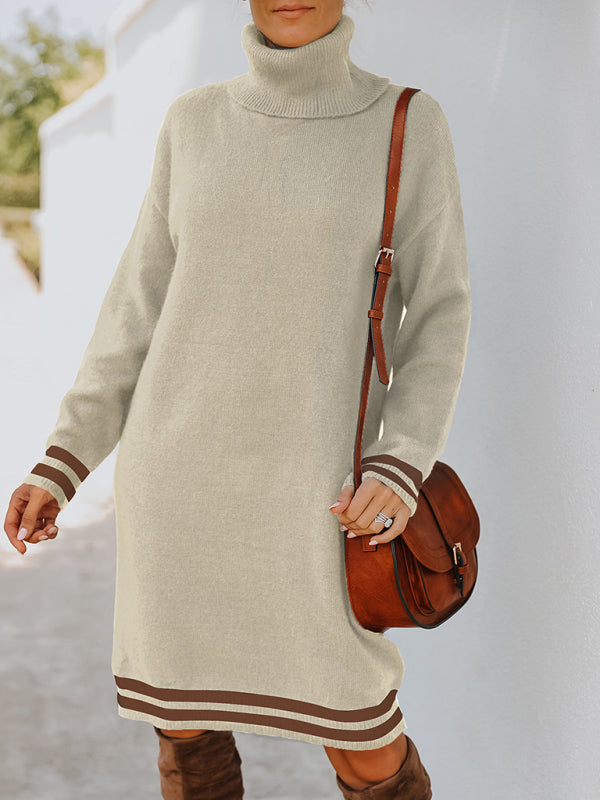 Women's high neck long sleeve skirt knitted dress