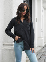 Women's double pocket long sleeve loose shirt