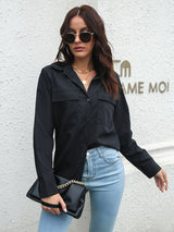 Women's double pocket long sleeve loose shirt