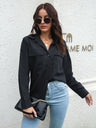 Women's double pocket long sleeve loose shirt