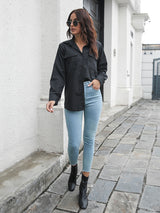 Women's double pocket long sleeve loose shirt