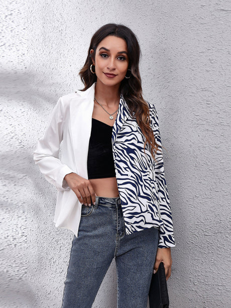 Women's suit collar checkerboard zebra stitched shirt
