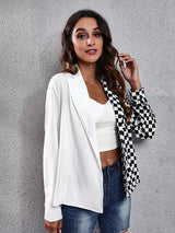 Women's suit collar checkerboard zebra stitched shirt