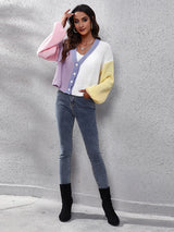 Women's contrast color knitted cardigan Color Matching short sweater
