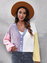 Women's contrast color knitted cardigan Color Matching short sweater