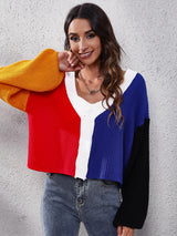 Women's contrast color knitted cardigan Color Matching short sweater